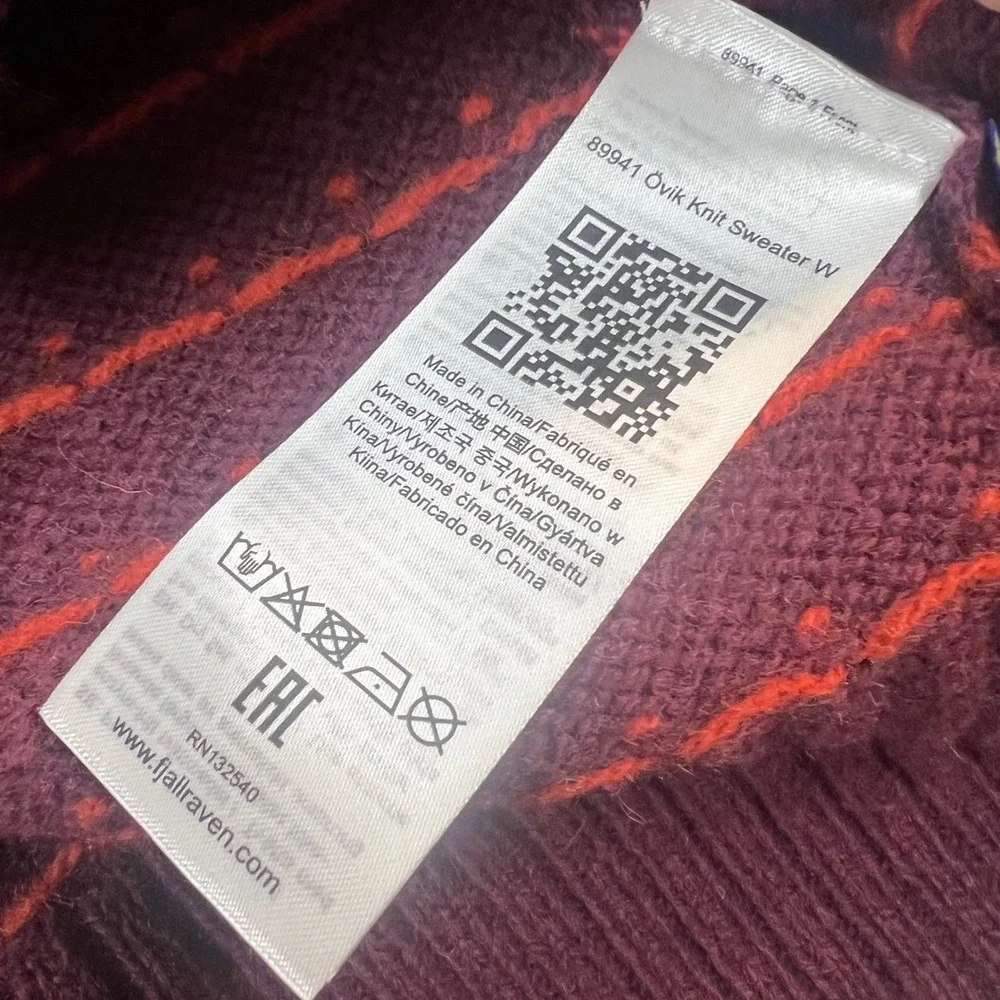 NWT Fjallraven Women's S Ovik Knit Sweater Dark Garnet 100% Wool Nordic 89941